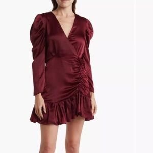 Steve Madden‎ Nyla Long Sleeve Mini Satin Dress Small Burgundy Women’s